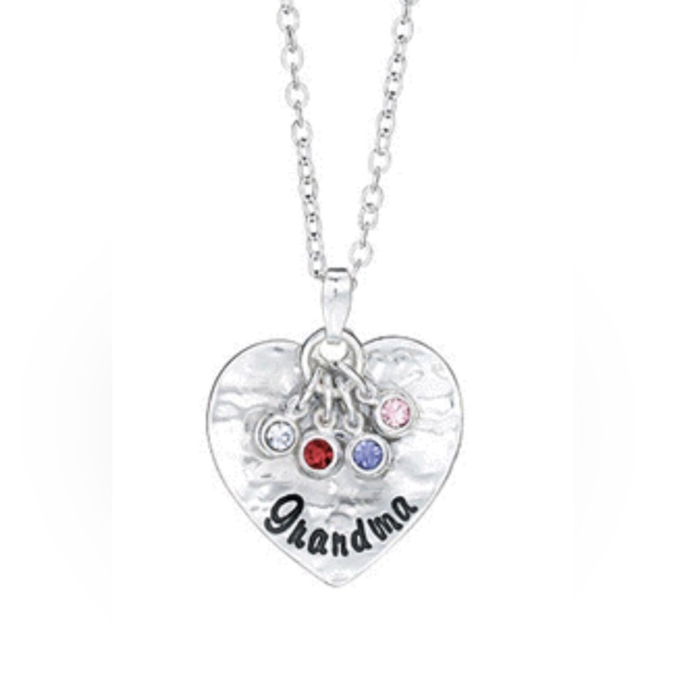 “Grandma” Heart shaped pendant with coloured faux stones.